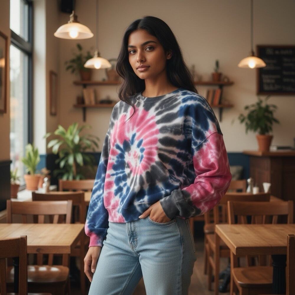 AGOLDE Ballon Sleeve Pink Blue Tie Dye Oversize Sweatshirt Boho Hippie Chic S